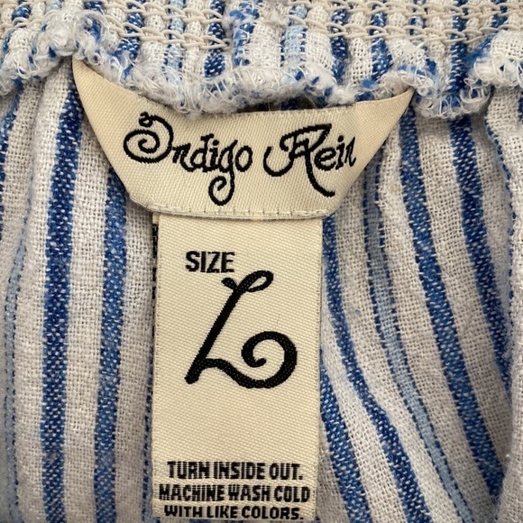 Indigo Rein Linen Blend Wide Leg pants Women’s L Blue white stripe Beach coastal - Picture 5 of 7